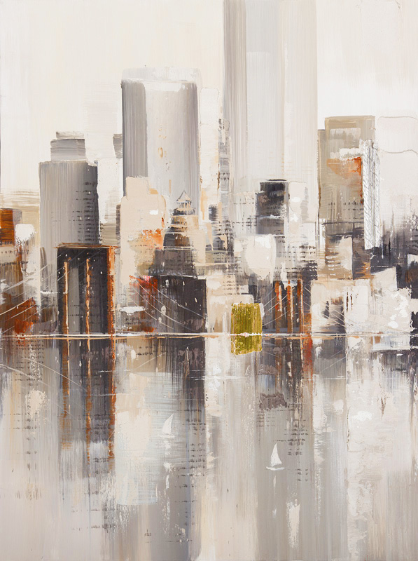 PXYW626 Wall décor art oil on canvas abstact skyline orange brown tones